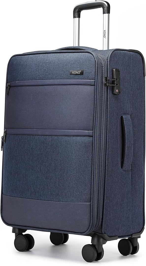 Kono Softside Expandable Checked Luggage with 4 Spinner Wheels, Drop Resistant Lightweight Suitcase, Checked 28 Inch Navy