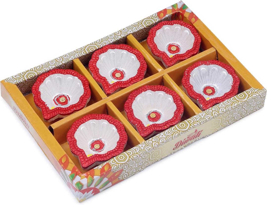 Premium Handmade Terracoaat Set of 6 Clay Diya for Diwali/Navratri Decorations Oil Lamp Diwali Clay Diya Tea Light Holder Home Decor Festival Gifts Puja Items