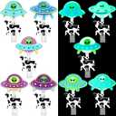 Dunzoom 5 Pcs Alien Badge Reel UFO Cow Badge Reel Holder with ID Clip Funny Cute Kawaii Retractable for Nurse Medical Assistant Nursing Name Tag(Luminous)