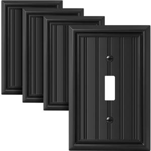 Classic Matte Black Single Toggle Light Switch Cover Plate Natural Material 1 Gang Wall Plates for Light Switch (4-Pack)