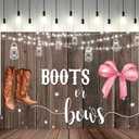 5x3ft Gender Reveal Backdrop Boots or Bows Photography Background Glitter Dot Star Rustic Wood Board Cartoon Baby Shower Banner Decorations Newborn Boy Girl Birthday Party Photo Booth Prop