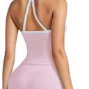 SUUKSESS Women 2 Piece Workout Sets High Waisted Tummy Control Biker Shorts Halter Padded Tank Tops (Pink, XS)