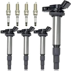 Set of 4 Ignition Coil Pack UF596 & Iridium Spark Plug Compatible with 2009-2014 Toyota Matrix Scion xD Pontiac Vibe Corolla Prius CT200h Prius V 1.8L L4 2.4L L4 Replace# UF596, 90919-02258