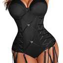 Avidlove Lingerie for Women Sexy Corset Garter Lingerie Set One Piece Teddy Bodysuit Boudoir Outfit (XX-Large, Black)