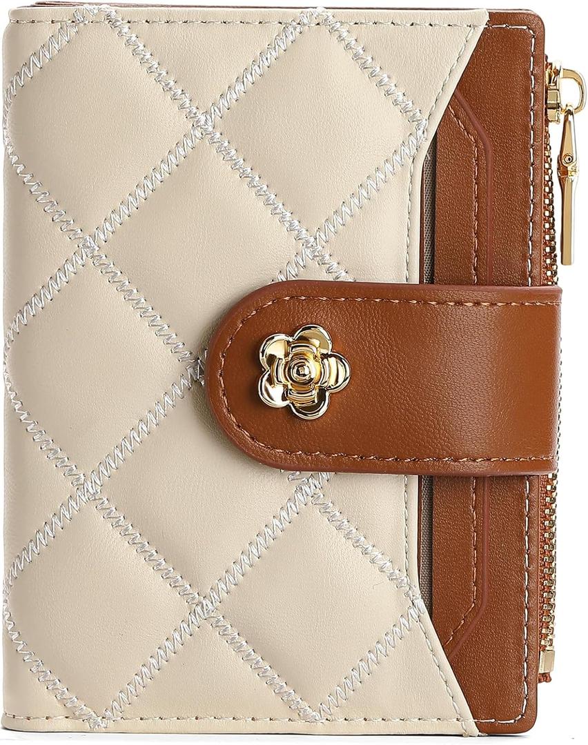 RNIEGA Small Wallets for Women Leather Bifold Wallet Women RFID Blocking Purse Credit Card Holder with 15 Card Slots and ID Window Coin Pocket