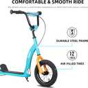 JOYSTAR Kick Scooter for Kids 5+ Teens & Youth, Lightweight Kids Scooter with Adjustable Handlebar, 2 Wheel Scooter for Boys & Girls, 12" Inflatable Wheels Rear Drum Brakes, Blue