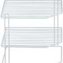 Home Basics Corner Rack, White, Vinyl Coated Steel, Rust Resistant, 2-Tier Shelf, Keeps Spices and Cups Organized, 9x9x8.5in
