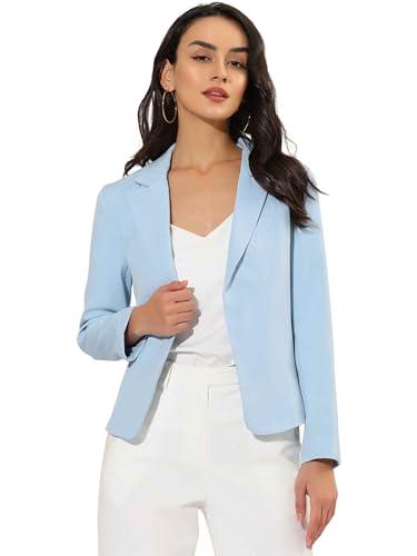 Allegra K Women's Dressy Casual Blazer Open Front Office Work Business Lightweight Crop Suit Blazers X-Small Sky Blue-Solid