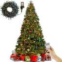 Juegoal 7.5 Foot Artificial Christmas Tree(NOT Pre-Strung), Upgrade with 450 LED Warm White & Color Changing String Lights, 8 Lighting Modes Fake Xmas Tree with Sturdy Metal Legs, 1350 Tips, Green