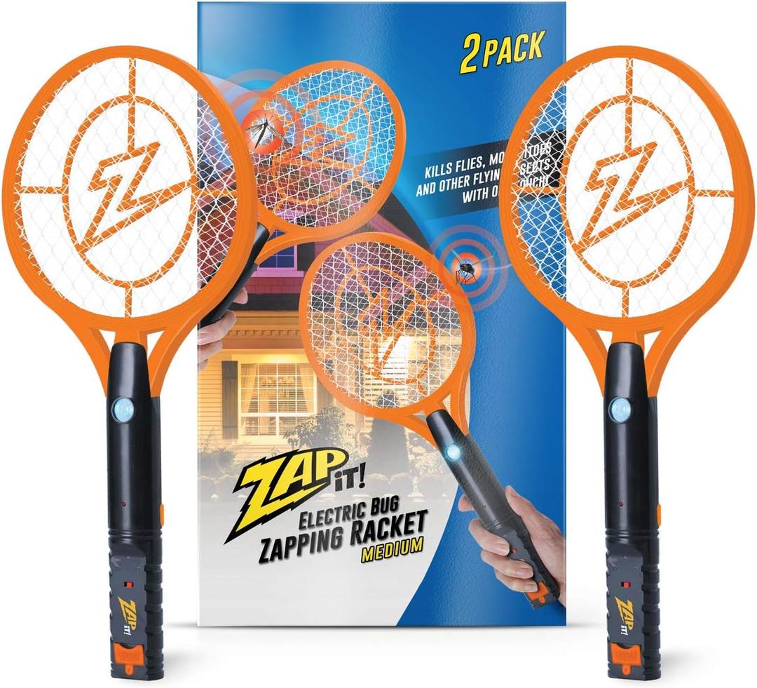 2 Pack Electric Fly Swatter Racket and Mosquito Zapper by ZAP IT! - High Duty 4,000 Volt Electric Bug Zapper Racket - USB Rechargeable Fly Zappers Racquet for Indoor and Outdoor - Medium, Orange