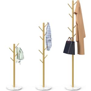 Durmmur Heavy Duty Coat Rack with Natural Marble Base, Freestanding Metal Coat Stand with 8 Hooks, Modern Stable Coat Hanger Tree for Bags, Jacket, Clothes, and Hats, Gold Metal