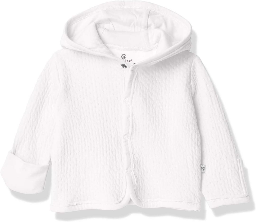 HonestBaby Matelasse Snap-Front Hooded Jacket Organic Cotton for Infant Unisex Baby Boys & Girls (18 Months, Bright White)