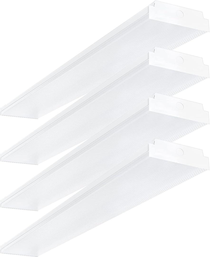 ANTLUX 4FT LED Wraparound 40W Shop Lights for Garage, 4400lm, 6000K, 4 Foot Crystal LED Wrap Light, 48 Inch Integrated Linear Strip Flush Mount Office Workshop Ceiling Lighting Fixture, 4 Pack