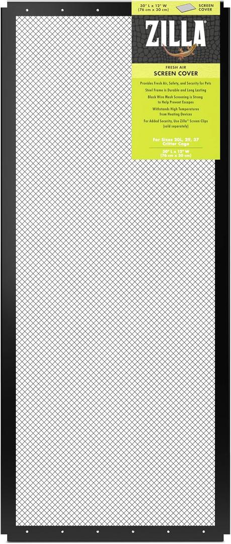 Zilla Fresh Air Screen Cover, Secure and Durable Metal Mesh Cover for Reptile Terrariums, 30 x 12 inches
