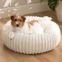Bedsure ComfyFleece Donut Small Dog Bed - Dog Beds for Small Dogs with Corduroy Fleece & Anti Slip Bottom, Round Faux Fur Pet Beds with Washable Removable Cover, Cream, 27x27x8 inches