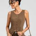 Kate Kasin Women Summer Going Out Tank Tops Y2K, Button Up Sleeveless Top, Ribbed Knit Sweater Vest Trendy (XL)