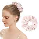 100% Mulberry Silk Scrunchies for Women, Oversized XL Hair Tie for Sleeping, Curly Thick or Thin Hair, No Damage Soft Silk Hair Accessory (Light Pink)