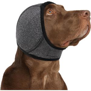 KOESON Dog Calming Hoodie - No Shake Ear Wraps for Dogs, Anxiety Relief & Noise Protection, Water Resistant Pet Ear Cover Muffs for Thunderstorms, Swimming, Firework, Grooming, Bathing, Grey M