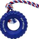 Deeow Dog Tire Toy 6 inch - Treat Dispensing Chew Toy for Aggressive Chewers, Natural Rubber Durable Chew Bone for Medium Large Dogs, Mental Stimulation Puzzle Feeder Interactive Pet Toy