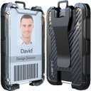 LIUGX Carbon Fiber Badge Holder, ID Card Holder with Metal Clip - Heavy Duty Portable Wallet (Holds 1 to 4 Cards),for Office Police Worker Outdoor,Black