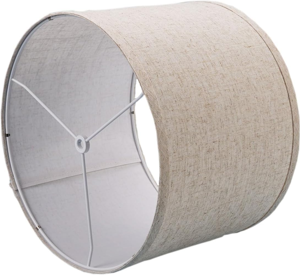 lampshades Set of 2, Drum Lamp Shades, Lamp Shades for Table Lamps Easy Assembly Required Lamps Shades Natural Linen Fabric 