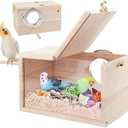 Rypet Parakeet Nesting Box Transparent Design, Thwartwise Bird Nest Breeding Box with Perch Wood Bird Cage House for Cockatiel Lovebirds Budgie Finch Parrotlets Canary S