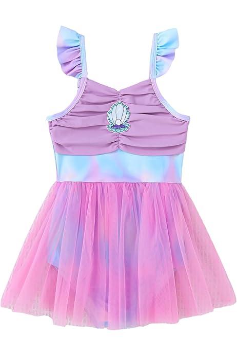 Ikevan Toddler Swimsuit Girl Mermaid Baby Bathing Suit Girl Summer One Piece Girls Swimwear Ruffle Sleeve Swimsuits 4-5 Y