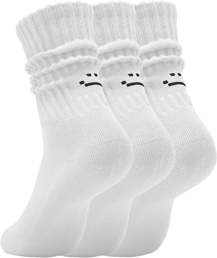 3 x AugRing Women's Cute Scrunch Slouch Crew Socks 3Pack Retro Kawaii Chunky Ribbed Cotton Boot Sneaker Cozy Calf Socks Size 511