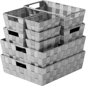 Baskets For Organizing Set Of 9 Dark Grey - Storage Baskets For Shelves - Perfect Closet Organizer Bins, Bathroom Basket, and Pantry Basket - Small Storage Bins For Shelves - Bin For Organization (Dark Grey)