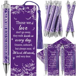 60 Set Memorial Funeral Favors for Guests Funeral Favors for a Memorial Service Ballpoint Pens and Poem Prayer Bookmarks Celebration of Life Condolence Bereavement Gift(Purple White)