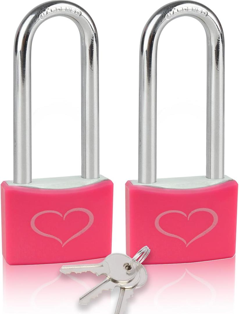 2 Pack Pink Padlock - 3Inch Long Shackle Locker Lock, 1-9/16" (40 mm) Wide Aluminum Lock Body, Keyed Alike for Gym Locker, Gate, Sheds, Storage Unit, Fence