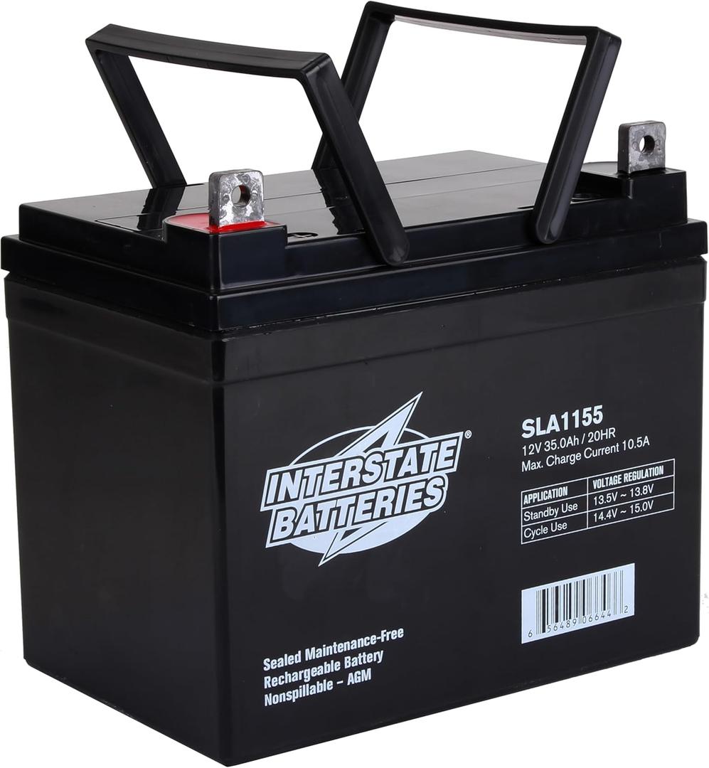 Interstate Batteries 12V 35Ah Battery (Flag Terminal) SLA AGM VRLA Rechargeable Replacement for UPS Backup Power, Emergency Lighting, Lawn Mower, Solar Power (SLA1155) (7.76" x 5.16" x 6.26" (LxWxH))