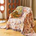 VANJOROY Boho Throw Blanket 60" x 80", 100% Organic Cotton Breathable Skin-Friendly Ultra Soft Bed Quilt Throw - Floral Rustic Decor Luxury Reversible Blanket for Sofa Couch Chair and Gift,