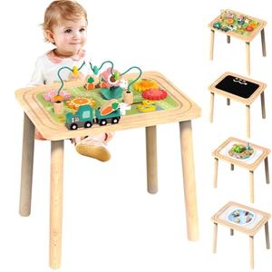 3-in-1 Baby Activity Table for 6-36 Months Old Kids Wooden Activity Center Sensory Play Table for Toddlers with Bead Maze Shape Sorter Montessori Toys Sand Table Must Have Birthday Gift for Girls Boys