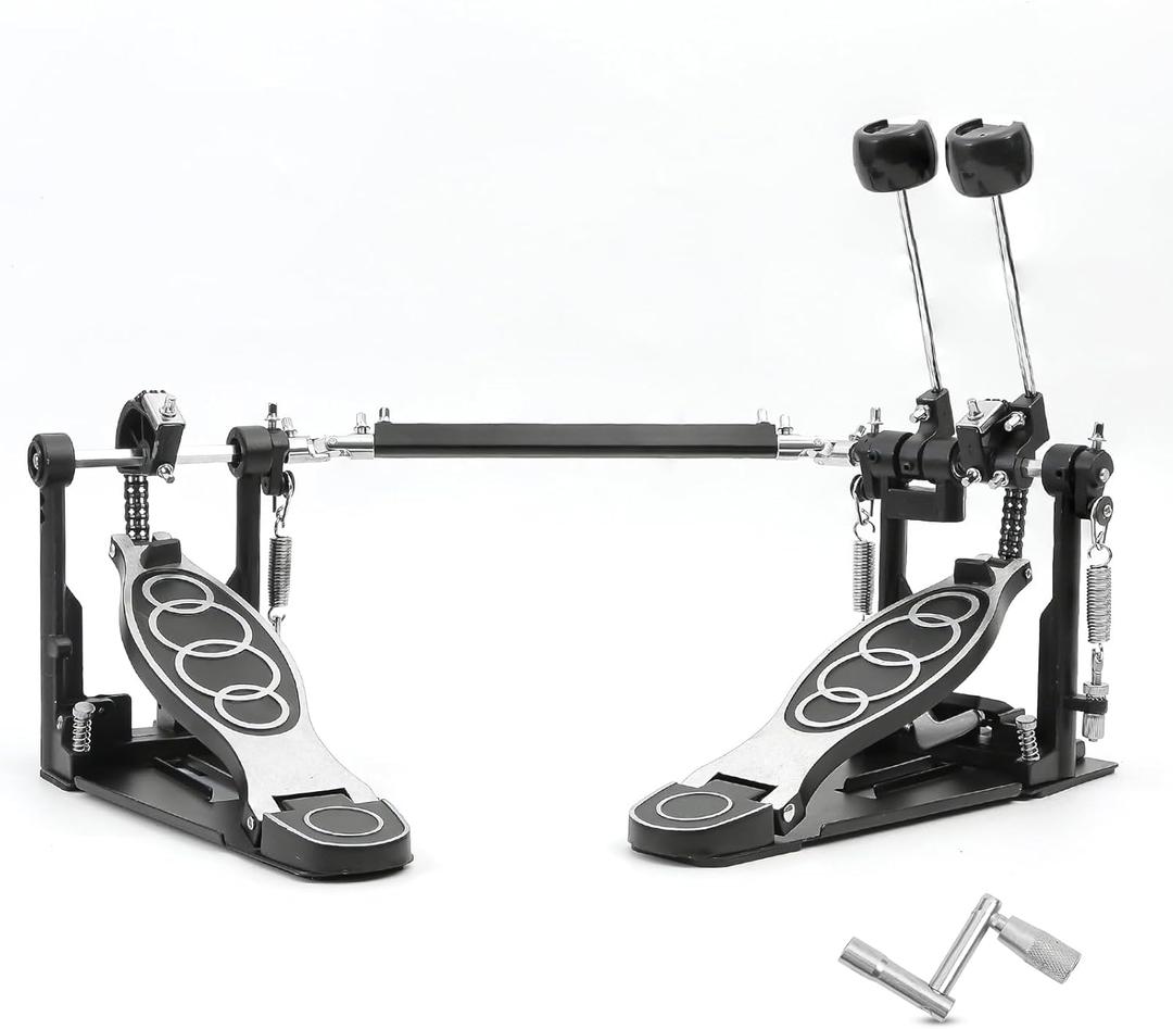 Double Bass drum Pedal,Double Bass Pedal with Adjustable Beater Head,Double Chain Drive Foot Kick Pedal with Drum Key for Drum Set and Electronic Drums