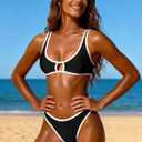 Sexy Bikini Sets for Women Two Piece Color Block Bathing Suit Women's High Leg Thong Swimsuits (Blue, S)