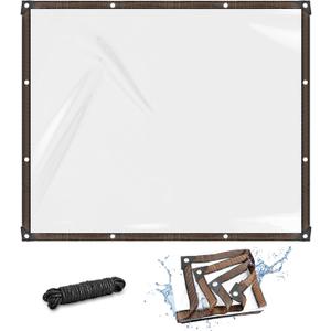 Clear Waterproof Tarps, Poly Tarpaulin with Grommets Clear Tarps Heavy Duty Waterproof Cover Outdoor Garden Rainproof Covering Outdoor Transparent Cover for Plants Gardens and Patios (10x8.2ft)
