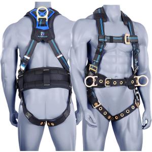 Fall Protection 5pt Full-Body Safety Harness, Vented & Padded Shoulder, Back & Legs, 8 Thick Back Support, Tongue Buckle, D-Rings, Grommet Leg Straps & Waist Belt (OSHA/ANSI Rated PPE), Medium-Large