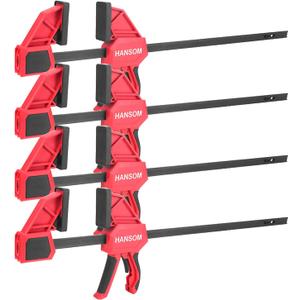 HANSOM Upgraded 4-Pack 24 Inch Woodworking Clamps, Bar Clamps Heavy Duty 350LBS Throat Depth 3-1/ 3”, One-Handed Quick Grip/ Spreader Wood Clamps Set with Quick Change Button