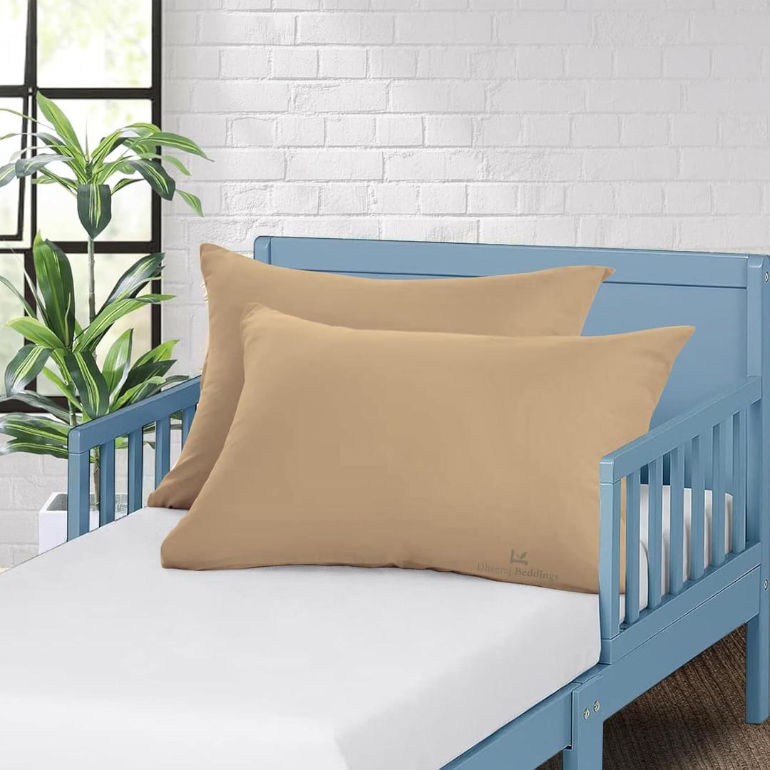 Toddler Travel Pillowcase 100% Soft Egyptian Cotton Set of 2 Small Pillowcase 500 Thread Count with Zipper Closure Toddler Pillowcase (Taupe, Toddler 14x20)