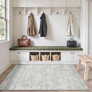 Soalmost 3x5 Area Rugs for Entryway, Washable Moroccan Trellis Low Pile Non-Slip Throw Area Rugs, Accent Rug Indoor Mat for Bedside Living Room Kitchen Bedroom Teal Blue