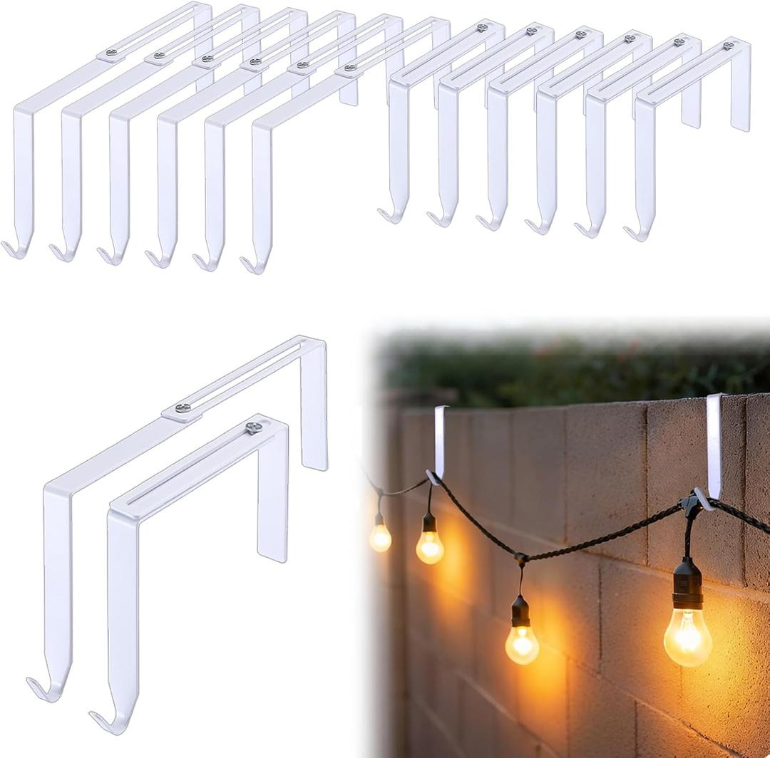 Frienda 12 Pcs Adjustable Outdoor Light String Metal Hooks for 3.2-6 Inch Concrete Wall Cinder Block Fences Hangers Outdoor Light String Hooks No Drill for Concrete Wall Cinder Block and Fence(White)