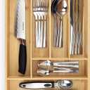 Pristine Bamboo Silverware tray organizer Flatware Utensil Cutlery Silverware Holder for Drawer Small Extra-Deep Wooden Kitchen Drawer Organizer Divider for Spoons Forks Knives cutleries (6-Slots)