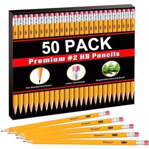 Gloween 50 Pack Pencils #2Pre-Sharpened HB Pencil Bulk with Top Erasers, Great Set for Office, School, and Classroom Supplies