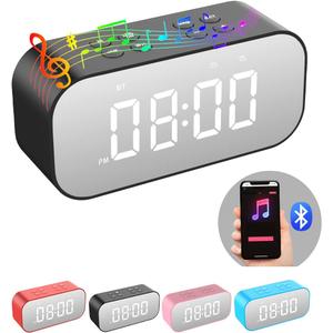 AFK Alarm Clock with Bluetooth Speaker for Bedroom/Office,Small Digital Clock for Heavy Sleepers Adults,Teens,Kids with Dual Alarms,Mirror LED Display,Hands-Free Calling
