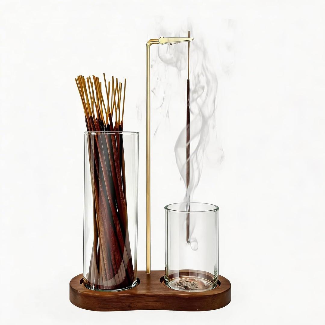 2 x Glass Incense Holder, Black Incense Sticks Burner Holder with Storage,Hang Upside Down Incense Holder for Sticks with Glass Ash Catcher for Meditation Yoga Spa Room Decor (Rustic Brown)