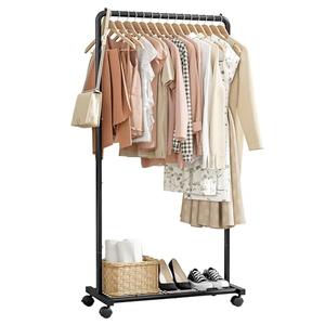 Sakugi Clothes Rack - Clothing Rack with Storage Mesh Shelf & Casters, Heavy-Duty Metal Clothing Rack for Hanging Clothes, Dresses, Coats, Large Load Capacity, Easy Assembly, Black, 28.0"x16.9"x59.0"