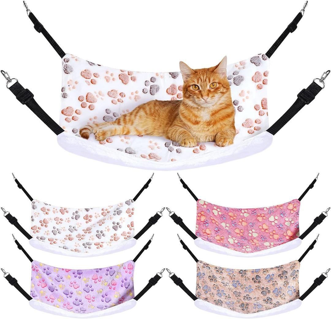 Geelin 4 Pcs Cat Hammock for Cage Hanging Soft Pet Hammock Bed with Adjustable Straps and Metal Hooks Double Sided Bed for Large & Small Cats Ferret Rat Sugar Glider Puppy(Paw,16 x 20 Inch)