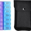 VOFOON Travel Pill Organizer 2 Times a Day, PU Leather Portable Pill Case for Women/Men, 7 Day AM PM Pill Box with Travel Pouch Medicine Organizer for Vitamins Medicine Fish Oils Supplements (Small)