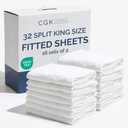 Bulk Case Pack of 16 Fitted Sheets - (16) Split King Size Fitted Sheets with Deep Pockets - Wholesale Bulk Bedding for Hotels, Spas & Airbnbs - Breathable, Cooling & Wrinkle Free - (Split King, White)